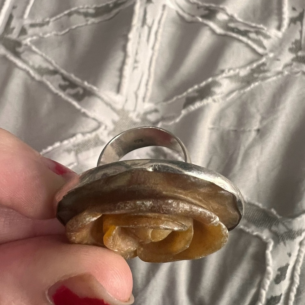Sterling Silver Statement Jasper Flower Ring - image 3